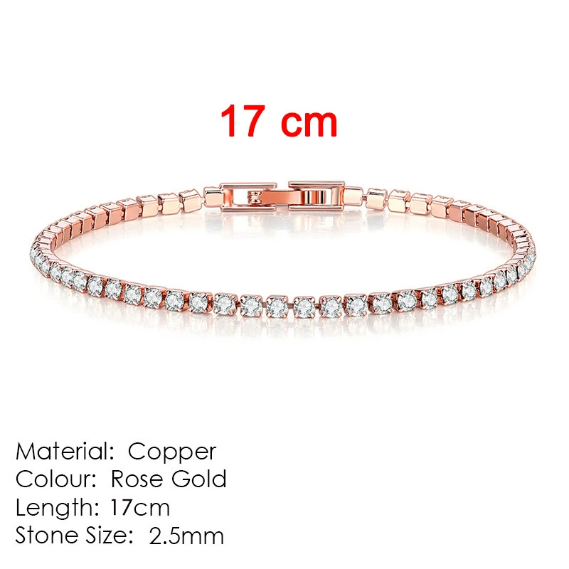Браслет tennis Chengyuan Jewelry, циркон 2,5 мм, медь с гальваническим покрытием, 14–19 см
