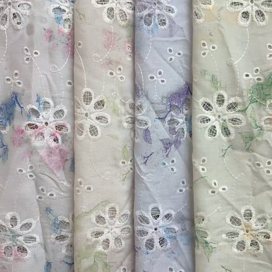 新品雪纺镂空提花印花布绣花布面料绣花面料轻薄透