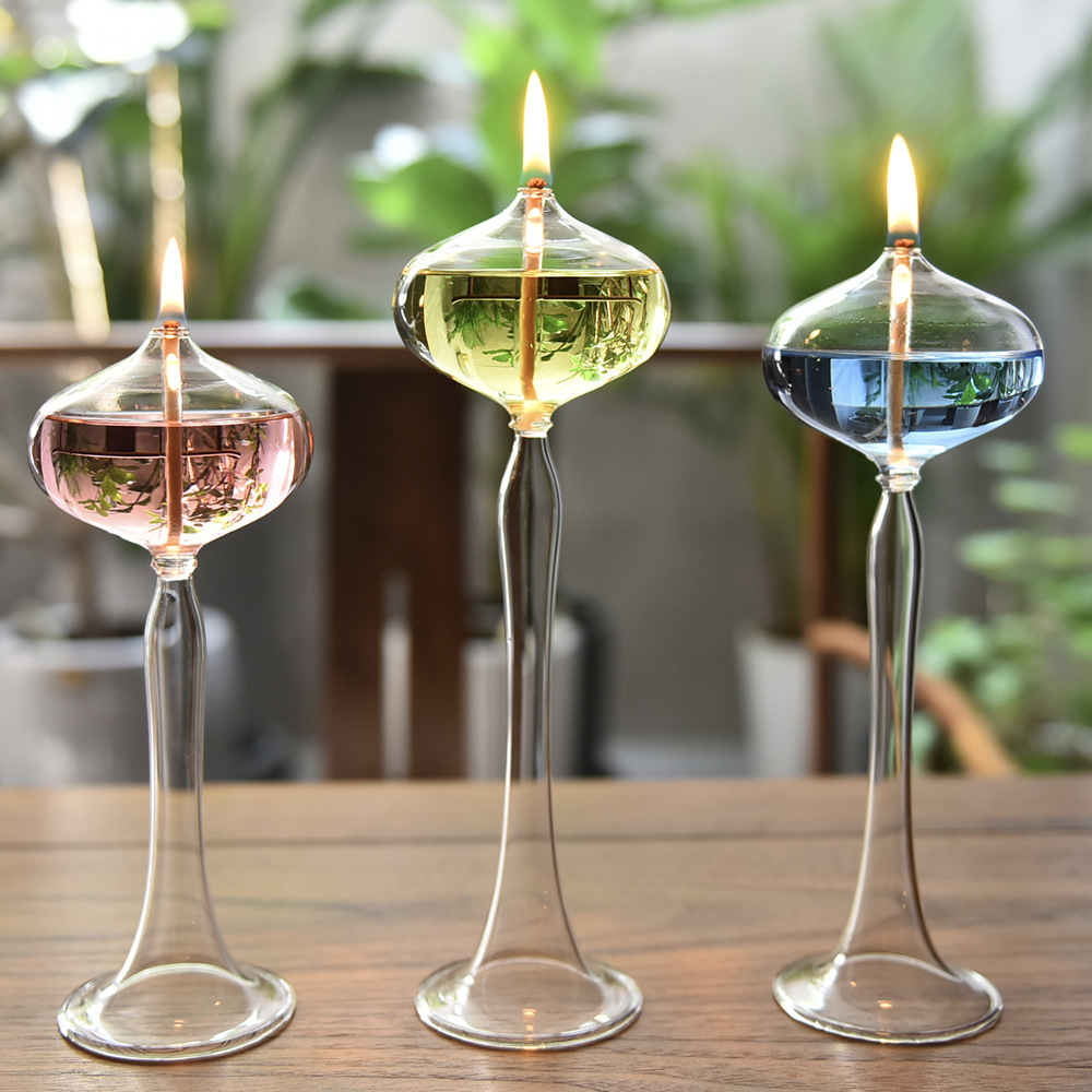 Lámpara de vidrio creativa europea candelabro decoración nórdica romántica simple moderna lámpara de alquitrán de escritorio doméstica sin humo