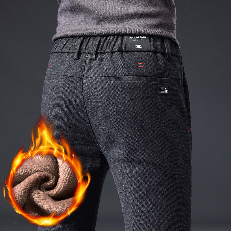 Pantalones de primavera y otoño pantalones de traje casuales de lino slim fit para hombres Pantalones rectos de negocios de hombres pantalones forrados de lana simples piernas rectas resistentes al desgaste