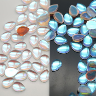 Synthetic Glass ab Color Moonstone Flats Bottom Plain Water Drop Pear-shaped Jewelry Main Stone Manufacturer Wholesale Large Favorably