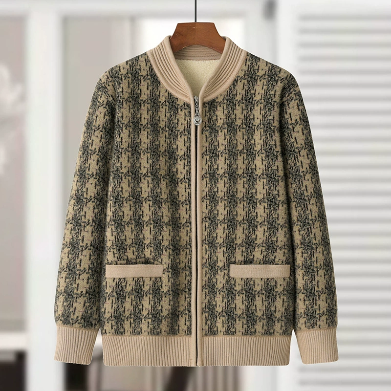 Среднего и пожилого возраста мама осень и зима новый один бархат гранулы плюс бархат утолщение короткий кардиган в клетку большого размера женское пальто