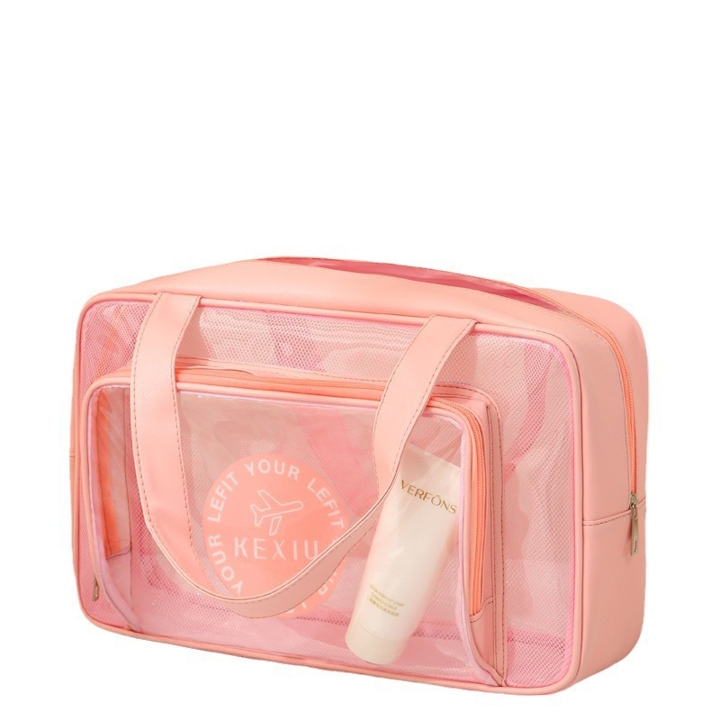 Bolsa de lavado de PVC transparente portátil de un solo hombro bolsa de separación seca y húmeda baño baño impermeable bolsa de almacenamiento de maquillaje de gran capacidad