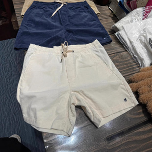 Rl Laff Pony Logo Summer Pure Cotton Corduroy Casual Shorts Men's Loose Five-Point Breathable Couple Pants Embroidery