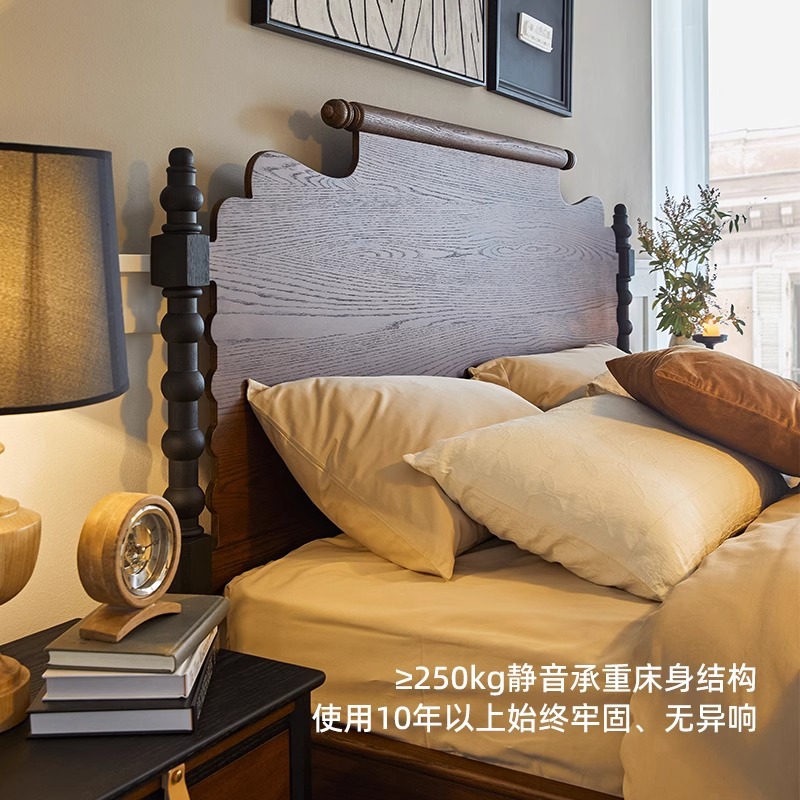 Cama de madera maciza estilo medieval Cama Retro francesa Cama Edwardian Cama medieval Americana Doble Dormitorio de madera maciza Muebles de madera de cera