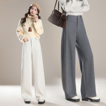 2025秋冬季加绒加厚专柜品质休闲羊绒毛呢阔腿裤显瘦直筒垂感女裤