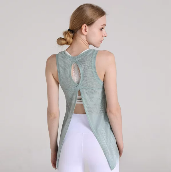 New Yoga Vest Women's T-shirt running fitness fashion lace-up blouse quick-drying breathable loose short sleeve ultra-thin