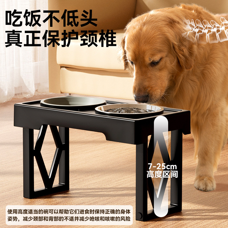 Comercio exterior transfronterizo para perros comida lenta tazón de cabello dorado elevación ajustable tazón de elevación tazón de perros grandes tazón de acero inoxidable para mascotas doble tazón