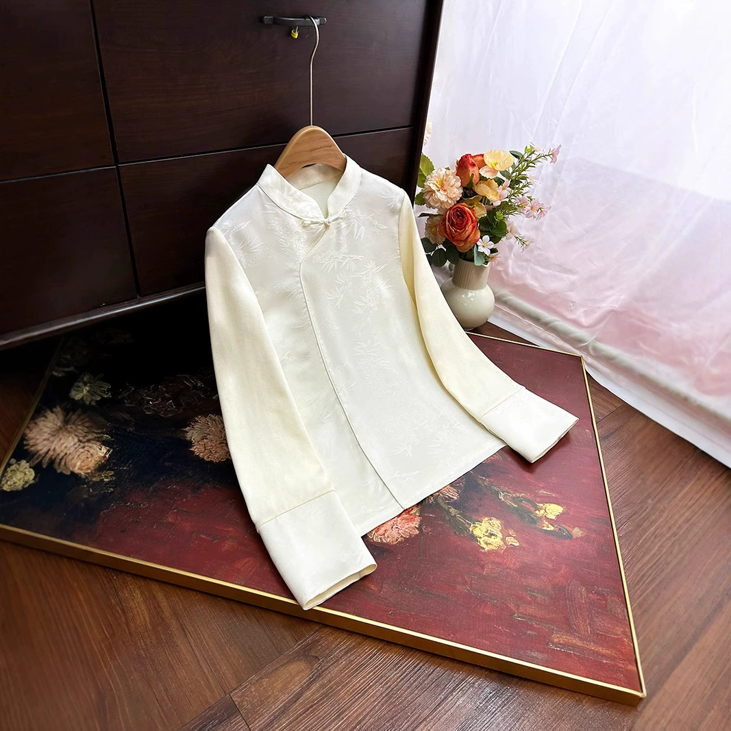 Новая китайская скатная рубашка с пуговицами 2025 весна новый ретро национальный стиль жаккардовый пиджак рубашки