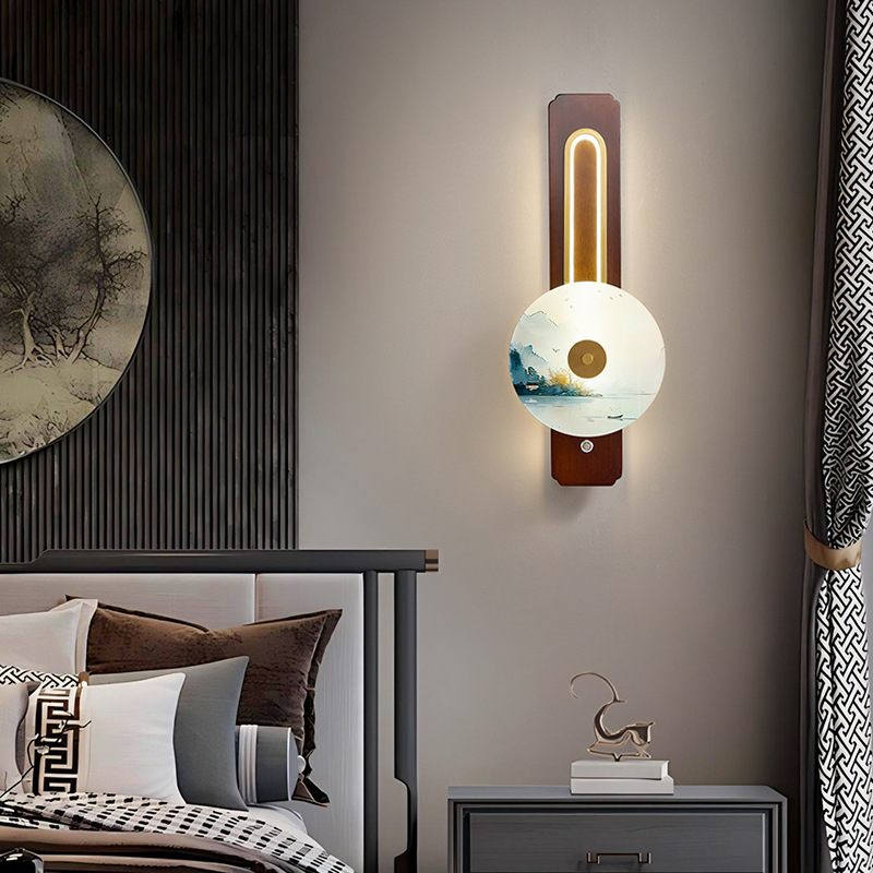 Lámpara de pared del dormitorio nuevo estilo chino atmósfera de madera maciza moderna y minimalista sala de estar fondo pared decoración de cabezal de cama lámpara 523L