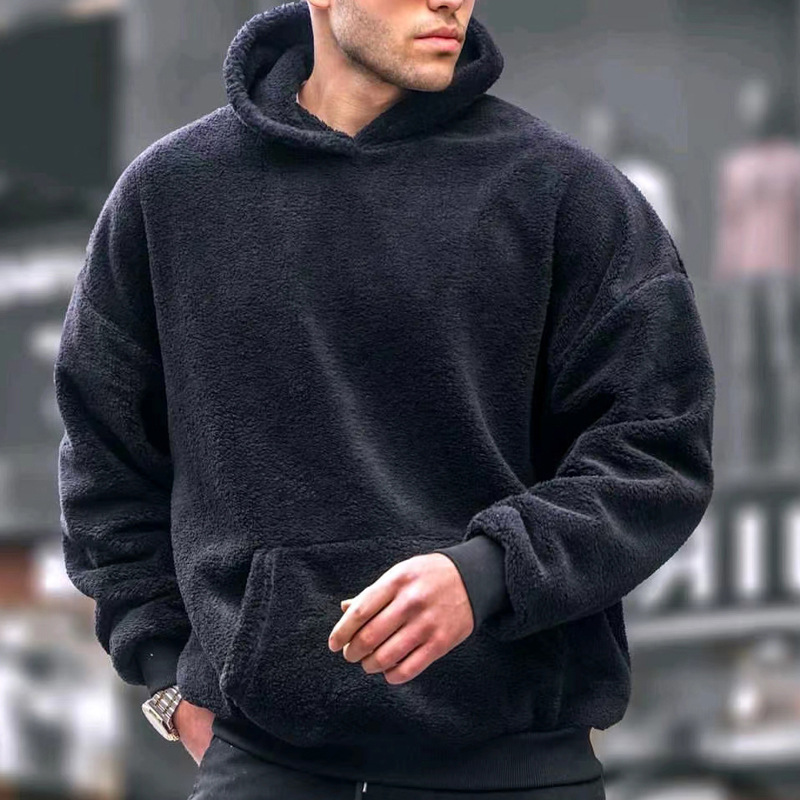 Herren Winter Kapuzenpullover Aus Flanell Mit Lammwolle Gefüttert_voghion.com
