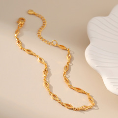 黃銅鍍18K真金菱形設計細鏈條鍍18K真金保色腳鏈冷淡風簡約素足鏈