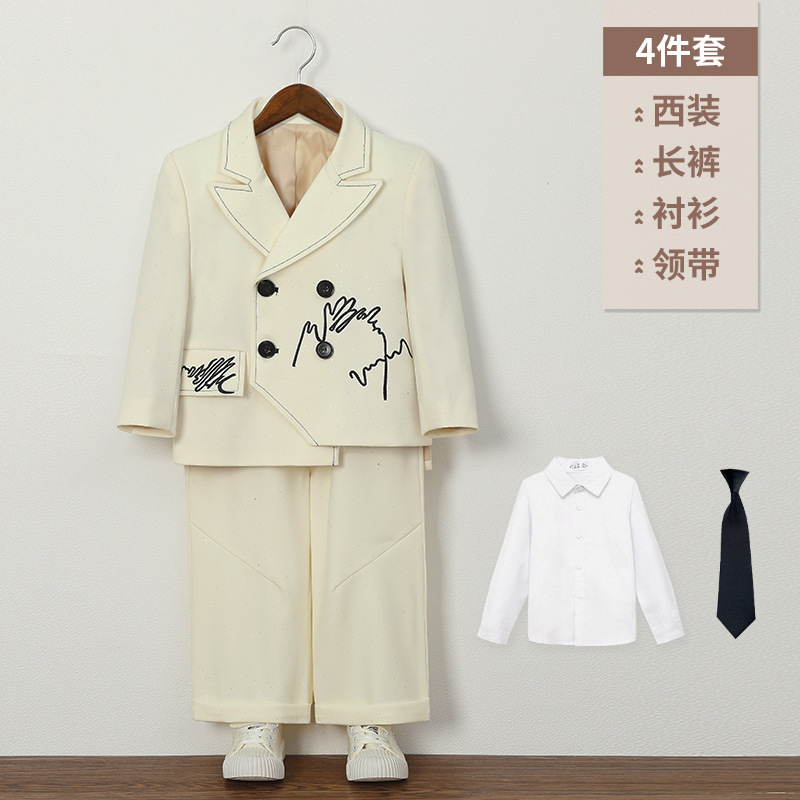 儿童西装复古满天星刺绣马甲男童设计感时尚西服外套花童周岁礼服|undefined