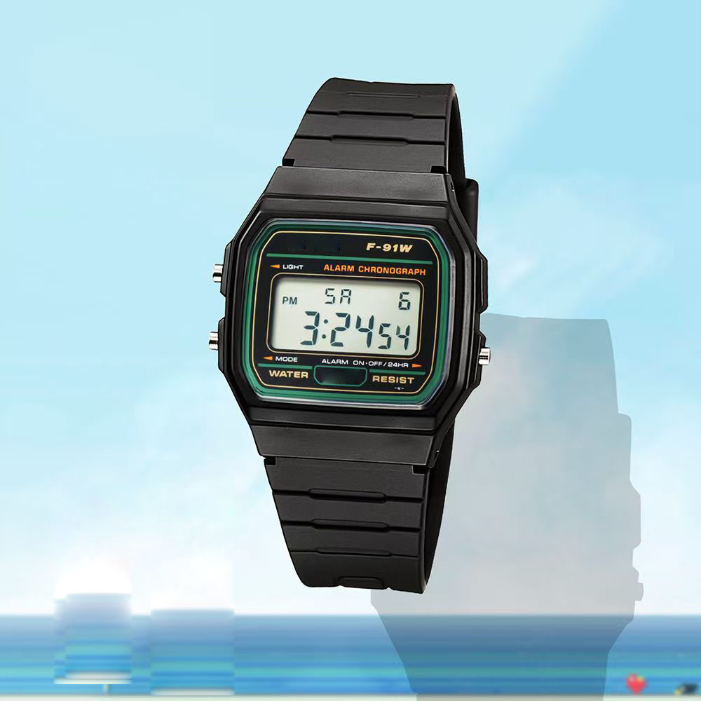 comercio exterior transfronterizo impermeable pequeño reloj electrónico cuadrado reloj electrónico de estudiantes de luz nocturna F91W correa de acero A159W moda