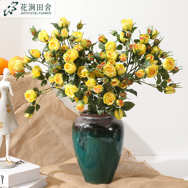 시뮬레이션 된 멀티 헤드 앤거스 로즈 멀티 헤드 인공 꽃 거실 레스토랑 웨딩 장식 꽃다발 꽃병 꽃꽂이