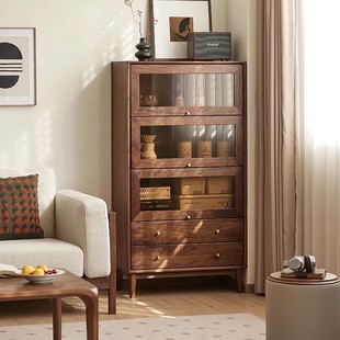 North American Black Walnut Side Cabinet Multi-Functional Solid Wood Cabinet Storage Cabinet Living Room Multi-Layer Bookcase Tv Side Cabinet