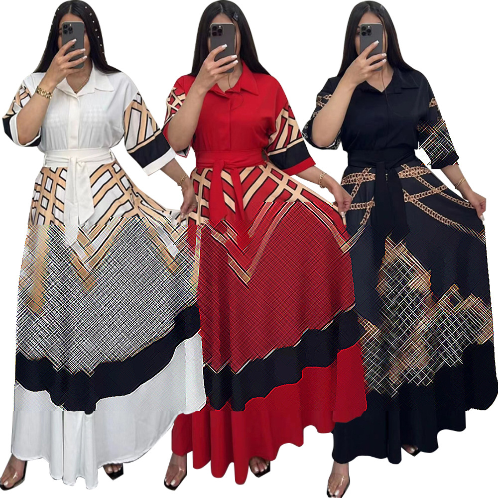 European And American Style Women's Shirt Skirt Set Fashionable Comfortable Elegant Classy Large Hem Tie Waist Design 2024 New Arrival_ecoleips.com