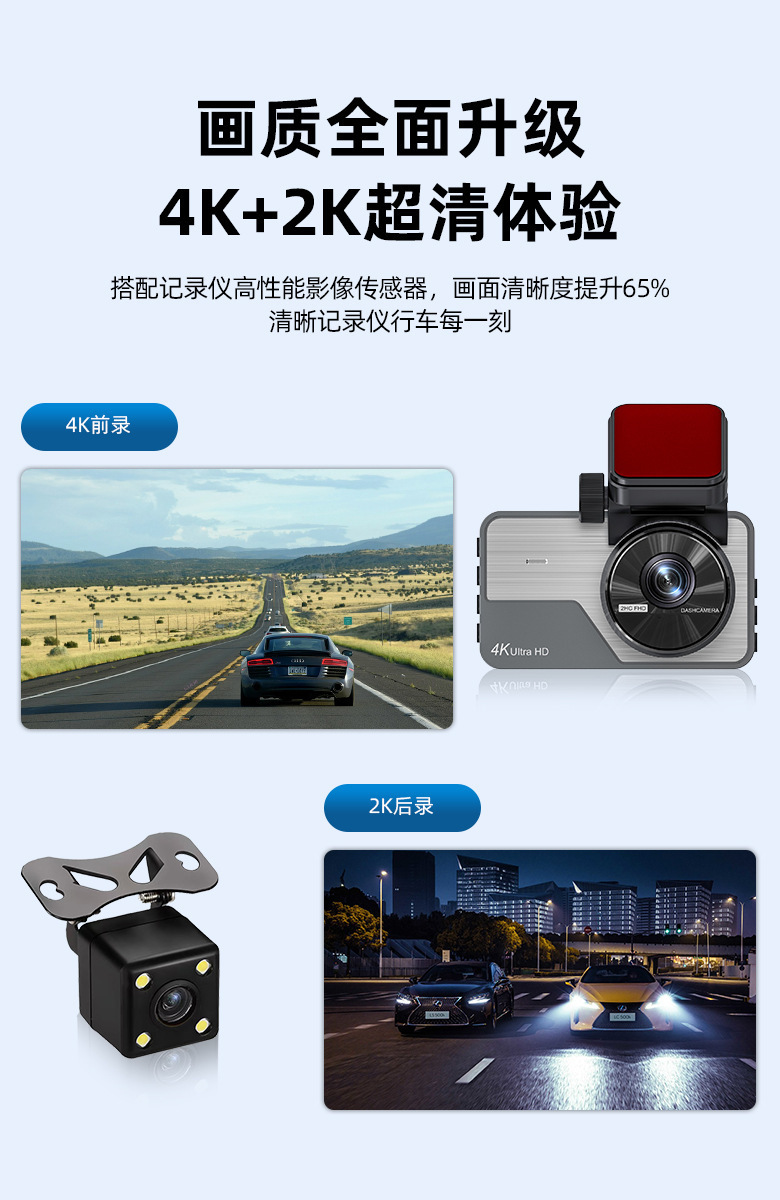 Cross-Border English Neutral Car Dvr4K High-Definition Night Vision Wifi Connected Dual-Lens Driving Recorder