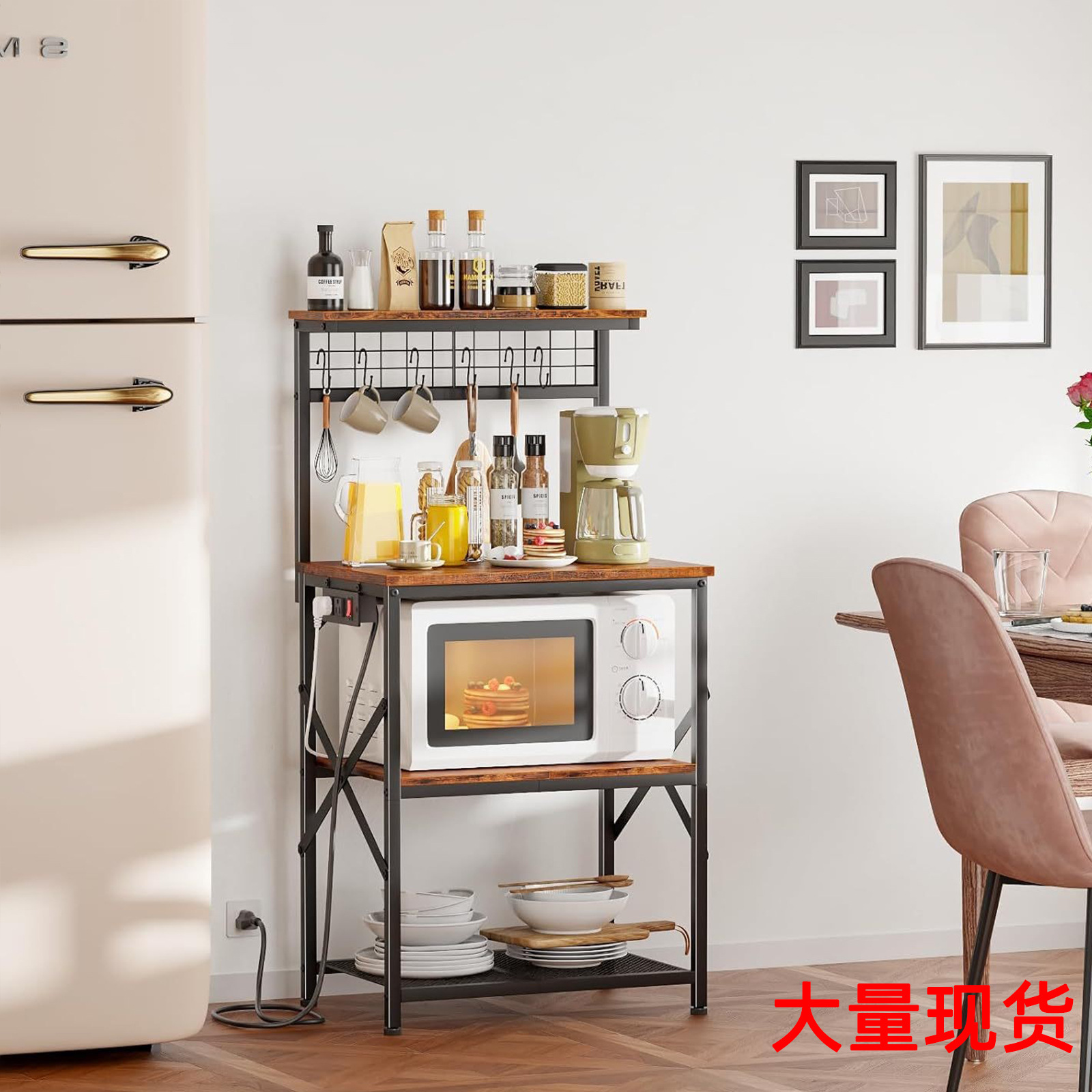 Specially Designed for Cross-Border Kitchen Microwave Oven Racks, Multi-Layer Oven Racks with Power Outlets, Multifunctional Microwave Oven Racks