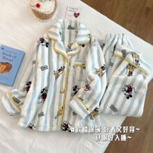 米奇狗狗睡衣女款秋冬季加厚加绒保暖法兰绒冬卡通甜美家居服套装