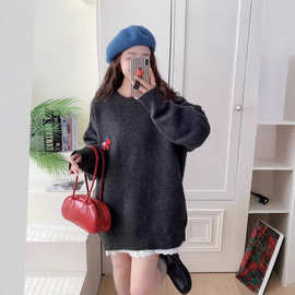 胖mm也能穿的宽松显瘦圆领针织毛衣 秋冬季新款大码百搭 甜酷通勤