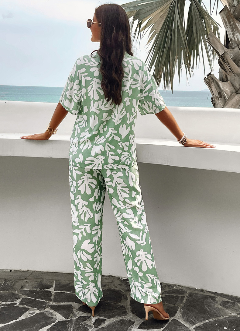 315g Weight Half Sleeve Sleeve Length Spandex Fabric Type Pant Co-ord Set Sets Type 2 Pieces Set Quantity Daily, Beach Occasion Turndown Neckline Slim Fit Type Printing, Geometric Pattern Summer Season Women's Gender Vacation Style Daily Beach Women's Vacation Printing Geometric Spandex Pant Co-ord Set Pants Sets 5