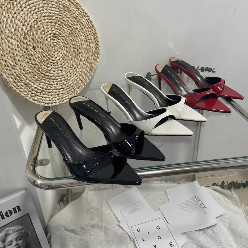 Women's Stiletto Sandals Pointed Toe Open Toe Patent Leather Slip-on_voghion.com