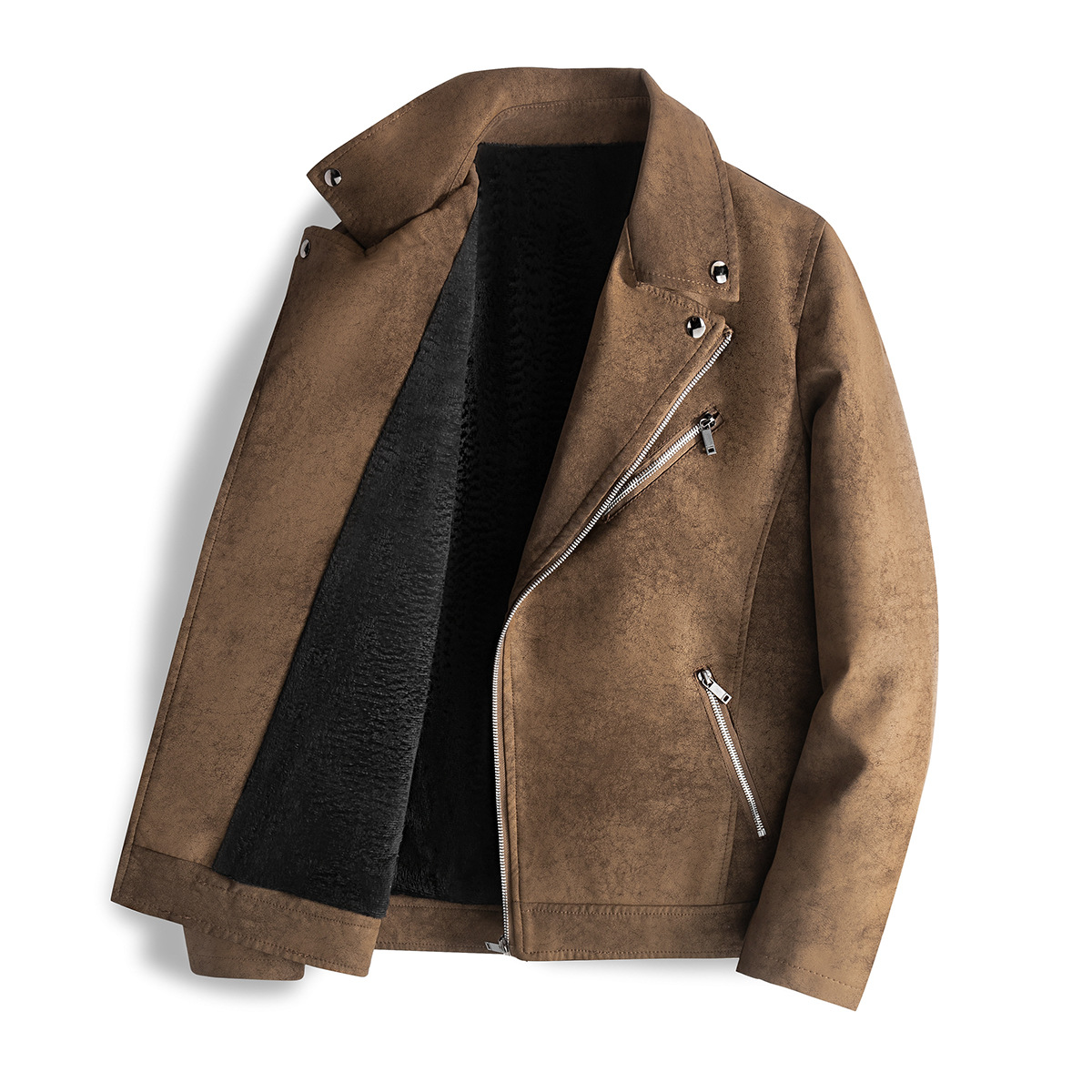 Muška moderna i lijepa jakna s flisom, uski kroj, kožna jakna s kosim patentnim zatvaračem, korejsko motociklističko odijelo, nova jesen/zima_voghion.com