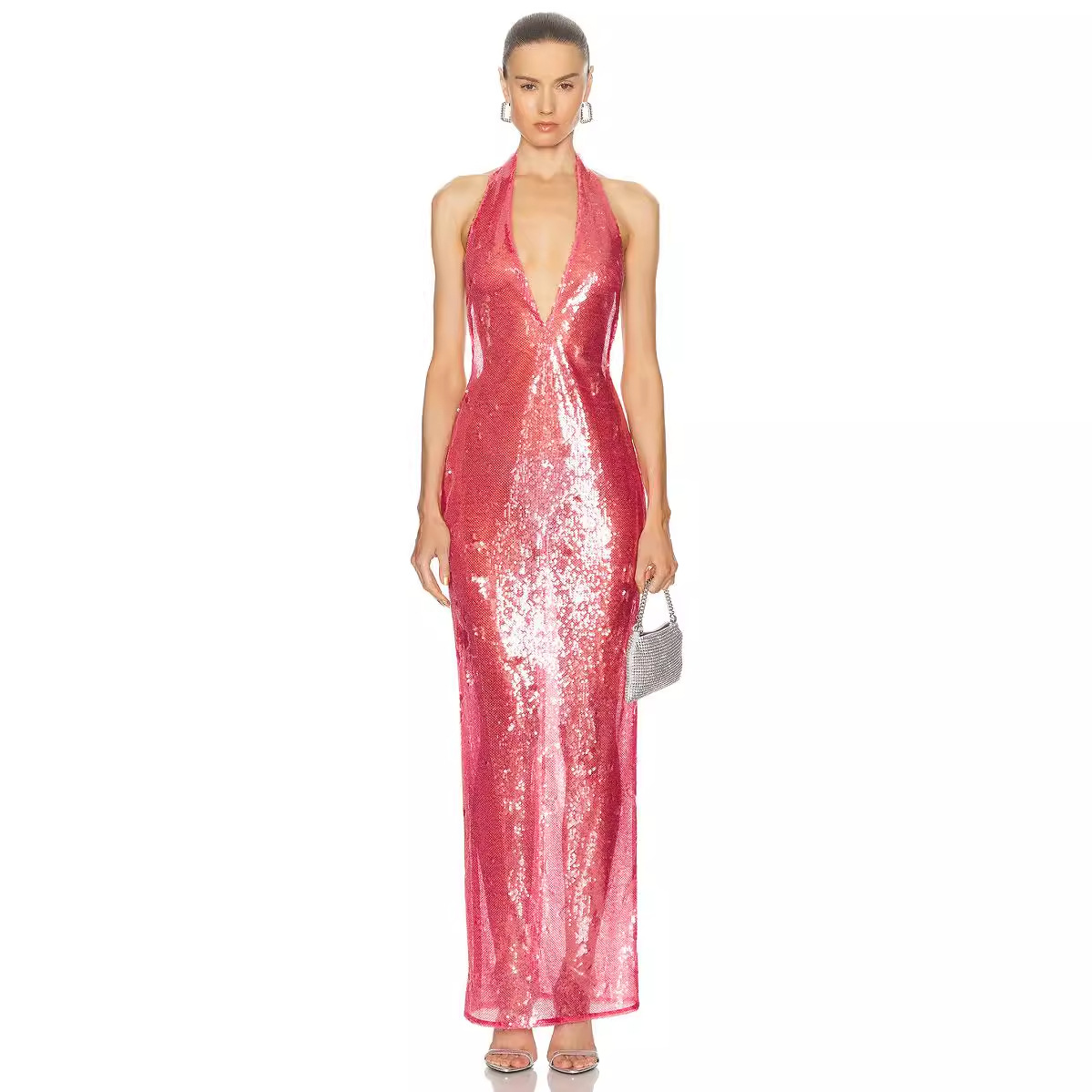 Foreign Trade Women's Sleeveless Backless dress Women's Winter High-end Dress European and American Neck Sequin Fishtail dress