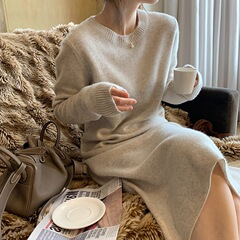 【在庫あり】ロングセーターワンピース レディース 秋冬 ゆったり ラフスタイル 膝丈 ニットワンピース コートに合わせる