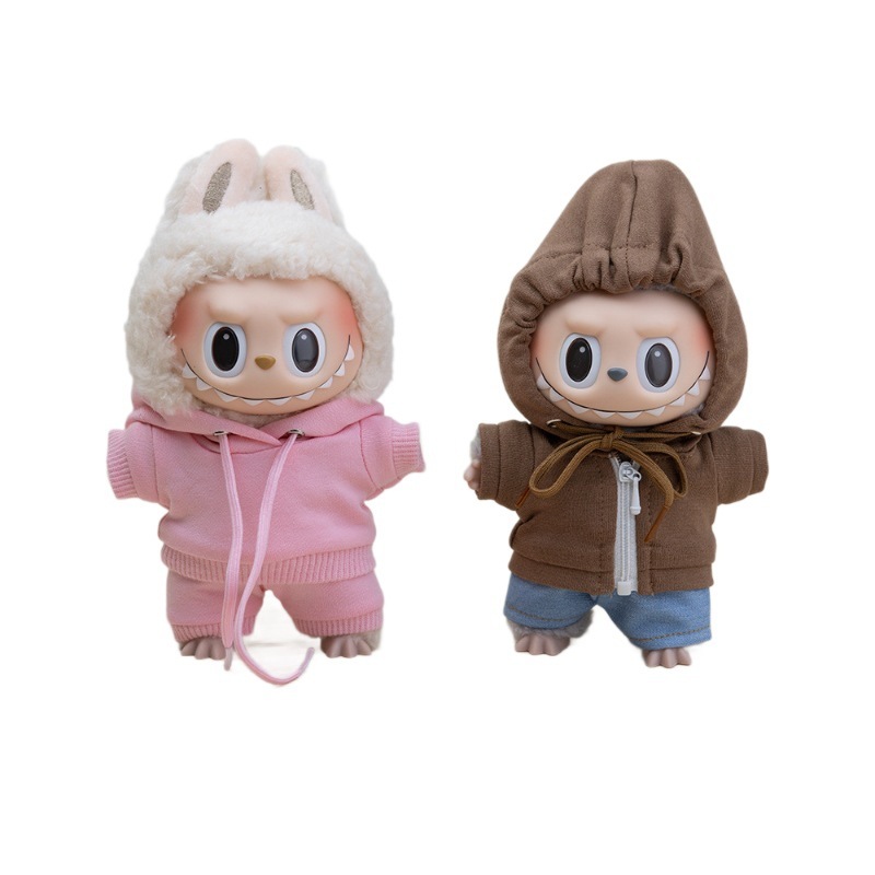 Labubu ペンダント ブラインドボックス フード付きスウェットシャツ Labubu ベビー服スーツ Tシャツ パンツ 人形服 着せ替え|undefined