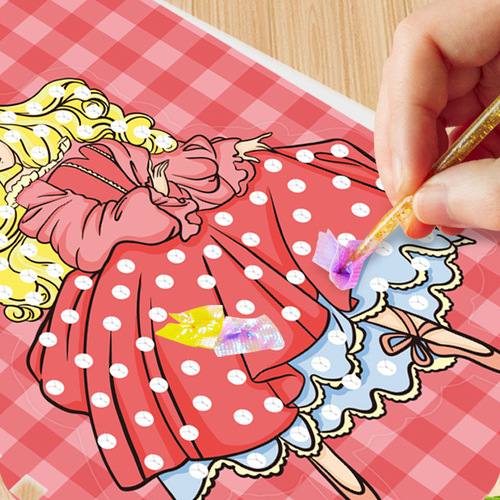 Children's handmade diy fantasy hand-painted poke fun girl toy princess dress-up sticker paper calligraphy and painting book for girls