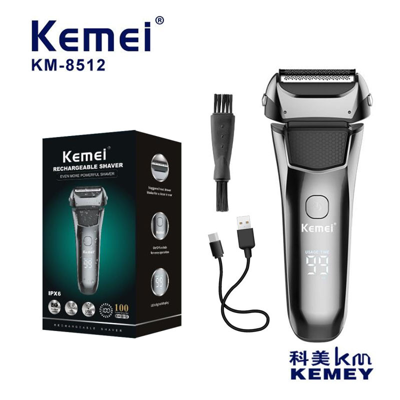 Afeitadora eléctrica Kemei modelo transfronterizo KM-8512, recortadora de barba para hombre de doble cabezal recíproco, resistente al agua.