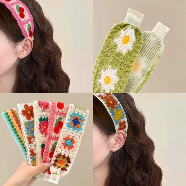 Knitted hairband with adhesive for women, 2026 new style, embroidered magic tape headband, hair clip, face washing headband, hair accessory