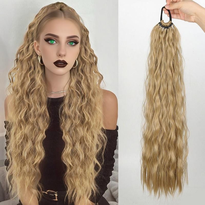 Wig Ponytail with Water Wave Braids, Daily Wear DIY Curly Ponytail Braids, European and American Style Highlights Braided Hair