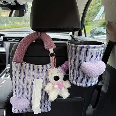 style, trendy car tissue bag, hanging Car tissue box/set - purple-heart-shaped-fabric-hanging-tissue-bag-west-highland-purple-heart-shaped-trash-can