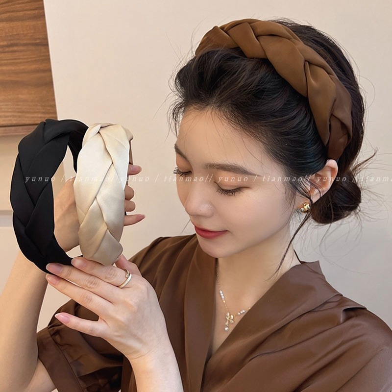 Elegant Interwoven Satin Hairpin Headband for Women - Summer High Crown Hair Decor - 2024 New Wide Headband