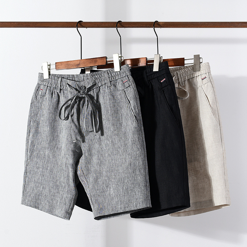 Vara nouă bărbați casual fire țesute in respirabil pantaloni scurți tineret subțire elastic cu cap și dantelă până pantaloni capri_voghion.com