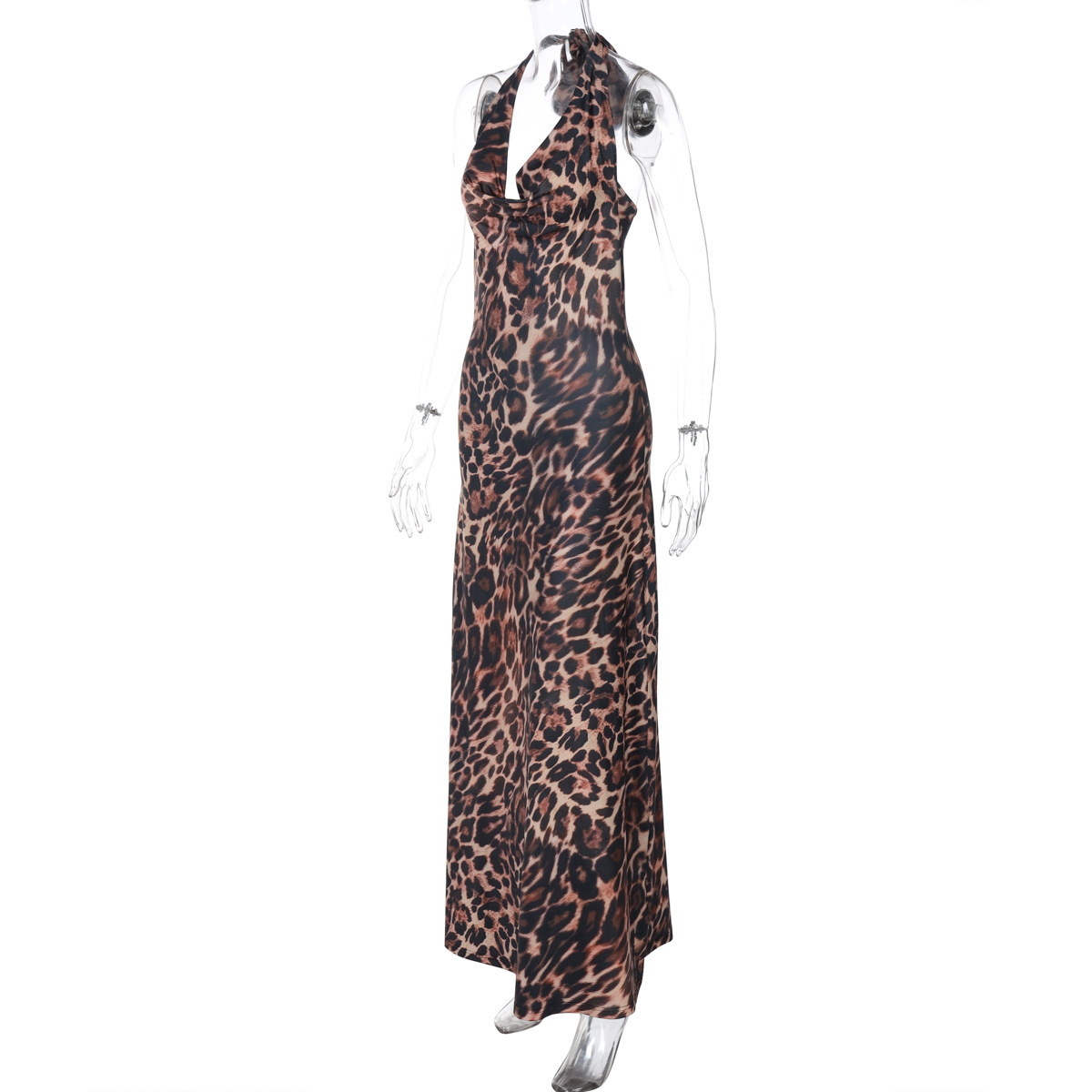 Spring Women Clothes Leopard Print Sleeveless Halter Strap Dress Sexy Backless Dress