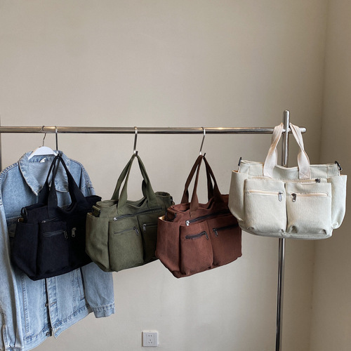 Large-capacity velvet bag 2025 summer new Korean-style literary single-shoulder crossbody bag minimalist style multi-pocket handbag