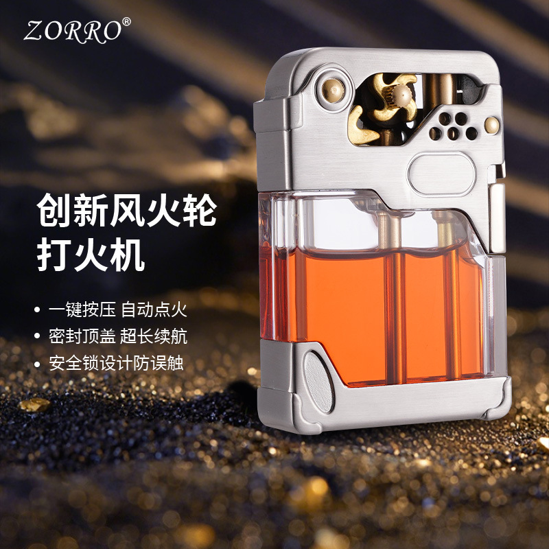 Z833 Hot Wheels Cyber Mech Transparent Chamber Semi-Automatic Kerosene Lighter Classic Men's Windproof Wholesale Dropshipping