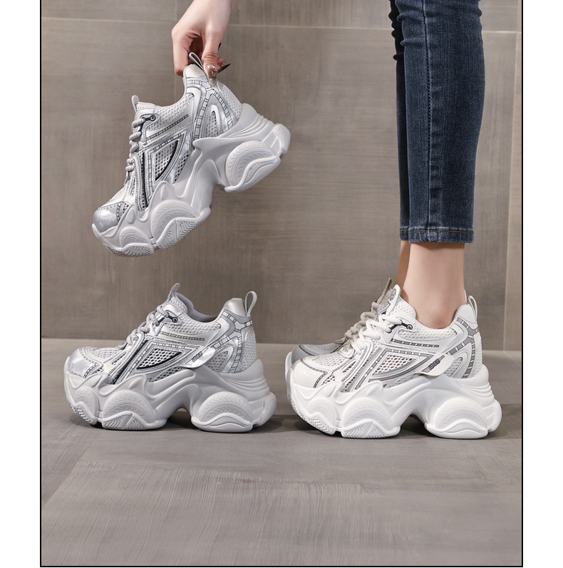 Giày sneaker nữ đế dày tăng chiều cao lưới thoáng khí phong cách thể thao — màu trắng chi tiết 17