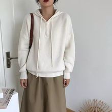 带帽针织衫女秋冬加厚复古休闲连帽毛衣日系宽松春秋外穿森系上衣