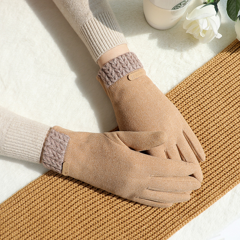 新型女性モデル秋冬保温タッチパネル毛口徳絨毛手袋防風とベルベットが厚い屋外で車を運転する多色|undefined
