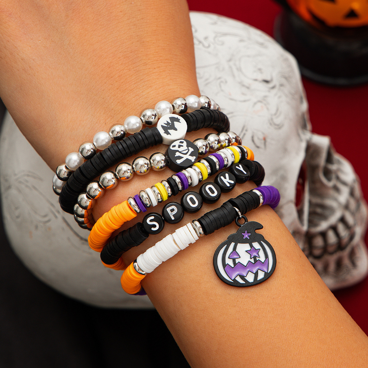 21g Weight Alloy Pendant Material Bracelets Classification CCB, Arylic, soft clay Chain Material 1 Set Quantity Festival Occasion CCB, Arylic, Alloy Material Halloween Festival Pumpkin, Bat, Ghost Pattern Women's Gender Beaded, Enamel Design Funny Style Funny Pumpkin Bat Ghost CCB Arylic Alloy Beaded Bracelets Wholesale 57