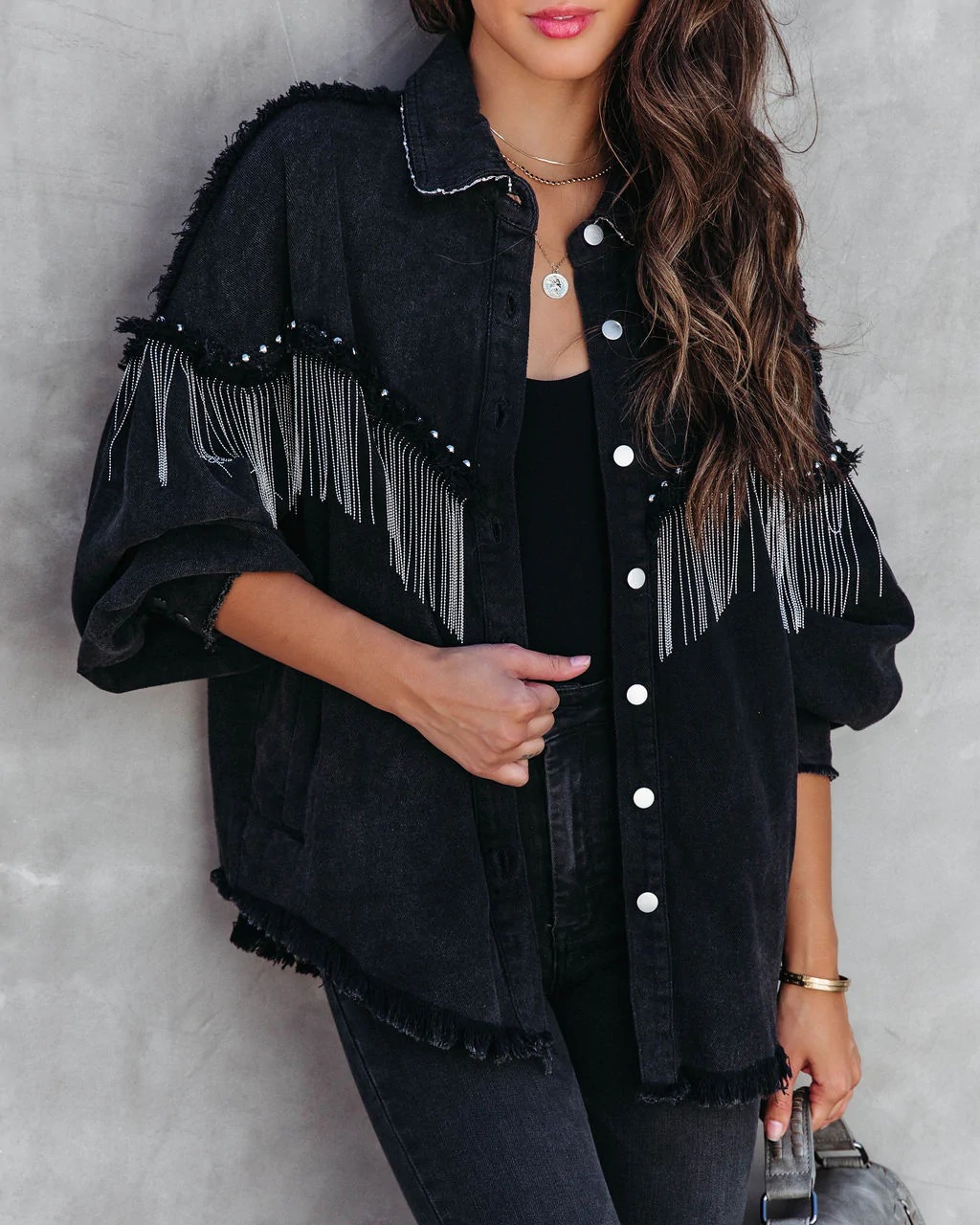 Chain rivets street fashion single breasted coat