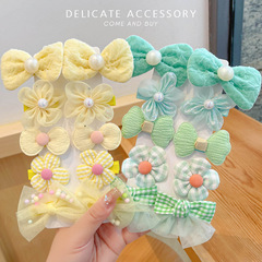 Bow fabric flower hairpin for children princess baby sweet bangs broken hairpin mesh lace hairpin for girls