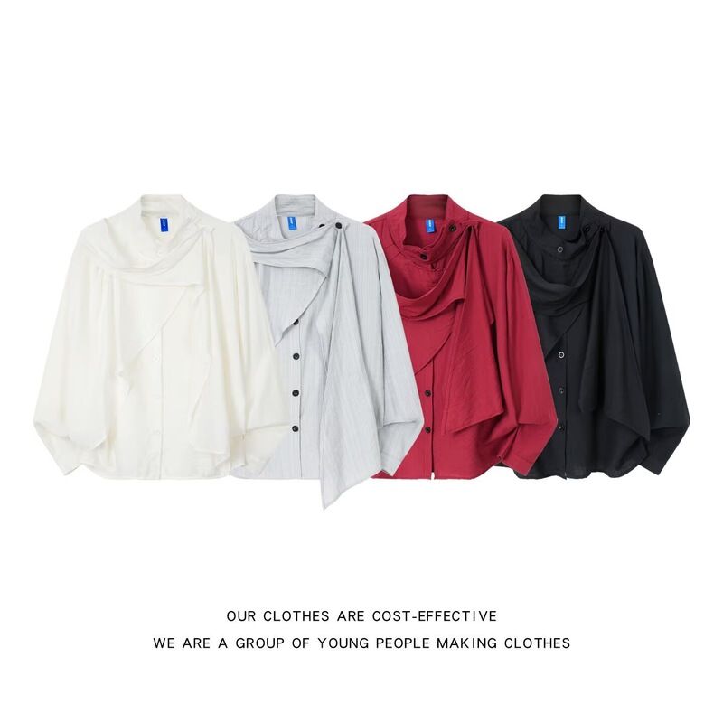 New Chinese-style deconstructed wrap-around stand-collar shirt for men and women, irregularly layered, long-sleeved, designer loose-fitting, unique jacket New Chinese-style deconstructed wrap-around stand-collar shirt for men and women, irregularly layered, long-sleeved, designer loose-fitting, unique jacket