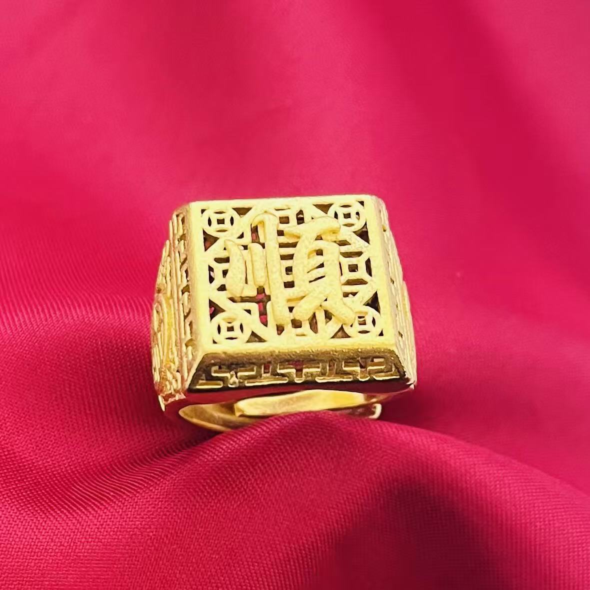 黄銅の金メッキの福の金儲けの指輪の男性の多種類の車の花は宝の蛇口の関公の戒子の金メッキの指輪を招きます。