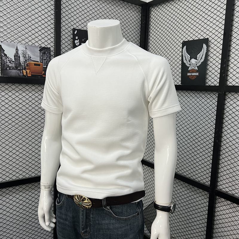 Men's Short Sleeve T-Shirt Round Neck Simple Solid Color Fashionable Versatile Trendy Handsome Spring Autumn Top_viptrois.com